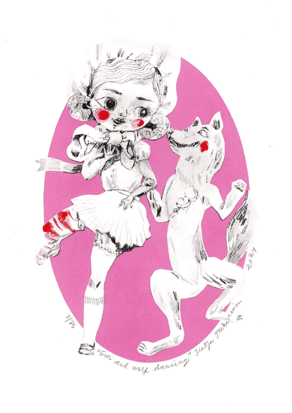 Katja Tukiainen, GIRL and Wolf Dancing, serigrafia 2024