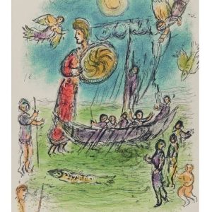 Taidepostikortti: Athene ohjaa Telemakhoksen laivaa M. 755